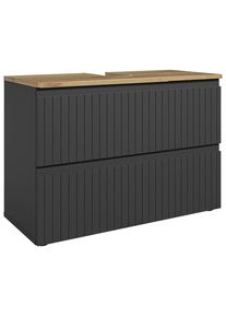 Mid.you Waschbeckenunterschrank , Schwarz, Eichefarben , Kunststoff , 2 Schublade(n) Schubladen , 80x57x36 cm , stehend , Badezimmer, Badezimmerschr&auml;nke, Waschbeckenunterschr&auml;nke