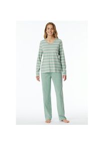 Schiesser , Damen , Schlafanzug &raquo;Casual Essentials&laquo; 2 tlg. Baumwolle, V-Ausschnitt, lang&auml;rmelig , gr&uuml;n , Damen-Schlafanzug von Schiesser