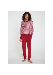 Vivance Dreams , Damen , Pyjama 2 tlg. aus weichem Frottee , rot , Schlafanzug aus garngestreiftem Frottee