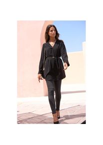 Lascana, Unisex, Lascana Longbluse mit G&uuml;rtel in Lederoptik, aus glatter Ware, lockeres Blusenkleid, schwarz, 38, Tiefer V-Ausschnitt