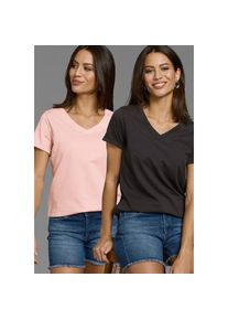 Laura Scott , Damen , Longshirt 2-er Pack, V-Ausschnitt , schwarz , Longshirt im praktischen 2er-Pack - ideal für vielseitige Outfits