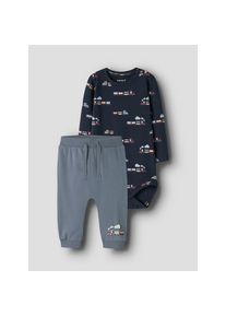 name it, Unisex, Langarmbody &raquo;NBMVROELS LS BODY SET W SCARF&laquo; Set, 3 Stk., flint stone pack:navy blazer, 62, N-Gr, 3-er Set: Body, Jogginghose und 