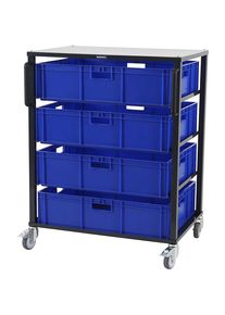 Carrello per contenitori Euro CustomLine, per lungh. x largh. contenitore 600 x 800 mm, grigio, con 4 contenitori, altezza 210 mm eurokraft pro