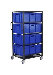 Chariot de manutention normes européennes CustomLine, pour L x l bacs 800 x 600 mm, gris, avec 4 bacs, hauteur 320 mm eurokraft pro