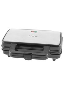 Emerio Sandwichtoaster , Edelstahlfarben , Kunststoff, Metall , 29.2x10x24.3 cm , leicht zu reinigen, senkrechte Aufbewahrung, rutschfeste Füsse, wärmeisolierte Griffe, Antihaftbeschichtung, Aufwärm- und Bereitschaftsanzeige , Elektrogeräte