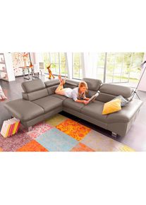 Polstergarnitur »Driver L-Form« Set, Set bestehend aus: Ecksofa mit Kopfteilverstellung & Hocker , grau , COTTA