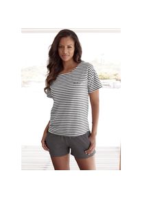 H.I.S. H.I.S , Damen , Shorty 2 tlg. mit Logostickerei auf der Brust , grau , Shorty mit garngefärbten Streifen