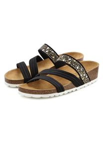 Lascana , Damen , Pantolette Mule, Sandale, offener Schuh, Stretchb&auml;ndern, Korkfussbett, Keilabsatz , schwarz , Mit elastischen Riemchen f&uuml;r einen...