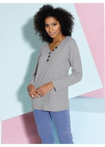 WITT Damen Langarmshirt mit angedeuteter Knopfleiste, grau-meliert, Größe 38, 90% Baumwolle, 10% Viskose