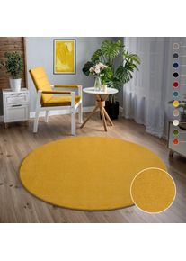 Teppich »Uni« rund 13 mm Höhe robuster Kurzflorteppich, grosse Farbauswahl, Wohnzimmer, alle Räume , gelb , Sanat , Obermaterial: 100% Polypropylen