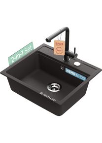 Schock, Granitsp&uuml;le &raquo;Nemo N-100 und Armatur Epos&laquo; Set, 2 Stk. tlg. bestehend aus Sp&uuml;le und Armatur, schwarz, Domogranit, mittig