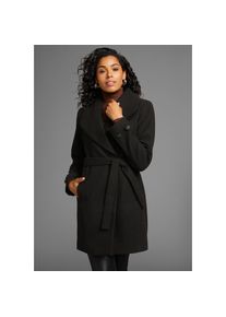 Laura Scott, Unisex, Wollmantel 2 mit Reverskragen und G&uuml;rtel, schwarz, 44, Kurzmantel mit Bindeg&uuml;rtel