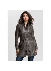 Mauritius, Unisex, Ledermantel &raquo;BENTE2&laquo; mit G&uuml;rtel, lange Lederjacke mit G&uuml;rtel & abnehmbarem Kapuzen-Inlay, anthrazit, S (36), Lange Lederjacke mit 