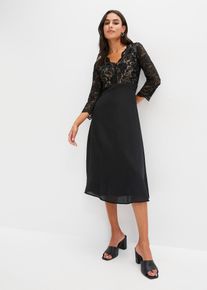 Chiffonkleid mit Spitze in schwarz, Gr&ouml;sse 36, bonprix