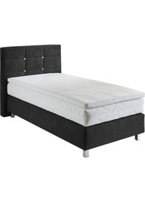 Boxspringbett mit Knöpfen in Kristalloptik, wahlweise mit Topper , schwarz , Westfalia Schlafkomfort