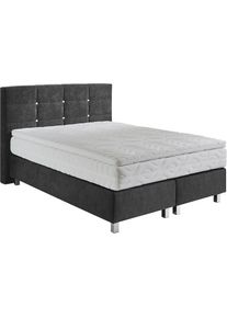 Boxspringbett mit Knöpfen in Kristalloptik, wahlweise mit Topper , grau , Westfalia Schlafkomfort