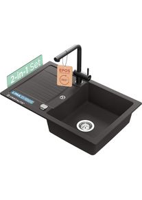 Schock, Granitsp&uuml;le &raquo;Lima D-100S und Armatur Epos&laquo; Set, 2 Stk. tlg. bestehend aus Sp&uuml;le und Armatur, schwarz, Domogranit, beidseitig