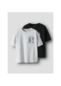 name it, Herren, T-Shirt &raquo;NKMVALIX 2P SS RLX TOP&laquo; Packung, 2 Stk., light grau melangepack:schwarz, 122 (128), 2-er Pack Shirts von name it f&uuml;r Jungen