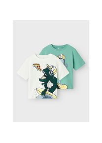 name it, Herren, T-Shirt &raquo;NMMDINO NREG SS TOP 2P&laquo; Packung, 2 Stk., cloud dancerpack:creme de menthe, 80, 2-er Pack Shirts von name it f&uuml;r Jungen