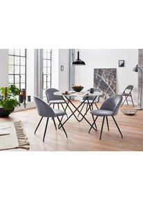 Inosign, Inosign Essgruppe &raquo;Emmajonas&laquo; Set, 5 Stk. tlg. moderner runder Tisch in Marmoroptik, wei&szlig;, grau,