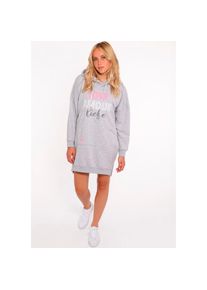 Zwillingsherz, Unisex, Sweatkleid &raquo;"Love Amour Liebe"&laquo; K&auml;ngurutasche mit praktischen Fronttaschen und bedruckter Kordel, light grau, M, N-Gr, Mit 