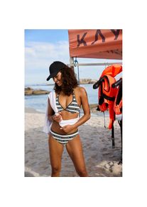 ELBSAND, Unisex, B&uuml;gel-Bikini &raquo;Zone&laquo; Set, mit kontrastfarbenen Streifen und Schriftz&uuml;gen, wei&szlig;, schwarz, 38, Cup F, Mit Markenschriftz&uuml;gen