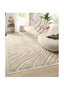 Ackerman Teppich»EmbermitFransenWellenDesign«rechteckig20mmHöheBoho3DOptikScandiHoch-TiefWohnzimmerSchlafzimmer , Obermaterial: 100% Polypropylen