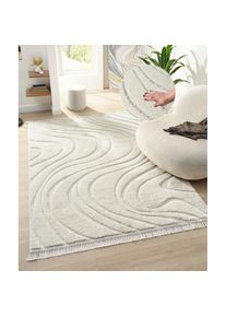 Ackerman Teppich»EmbermitFransenWellenDesign«rechteckig20mmHöheBoho3DOptikScandiHoch-TiefWohnzimmerSchlafzimmer , Obermaterial: 100% Polypropylen