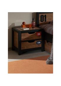 Vipack Nachtkommode »Alex, Kiefer teilmassiv gebeizt, Rahmen in schwarz« B/H/T ca. 50x45x45cm, inkl. 2 geräumingen Schubladen, stabil gebaut, rechts oder...