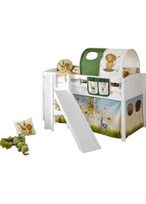 Hochbett »Ekki« mit Rollrost und Textil-Set, Kiefer , weiss , Ticaa