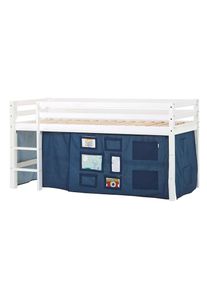 Hochbett »ECO Dream, Kinderbett, Spielbett, Halbhohes Bett aus Massivholz« inkl. Vorhang-Set Creator, Bettgrösse & Matratze wählbar , blau , Hoppekids