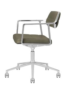 Vipp 453+ / Vipp453+ Swivel Chair Drehstuhl Vipp Bosco gr&uuml;nes Leder / polierter Aluminiumrahmen mit Rollen