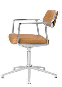 Vipp 453+ / Vipp453+ Swivel Chair Drehstuhl Vipp Kamelbraunes Leder / polierter Aluminiumrahmen mit Gleiter