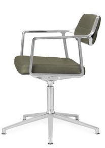 Vipp 453+ / Vipp453+ Swivel Chair Drehstuhl Vipp Bosco gr&uuml;nes Leder / polierter Aluminiumrahmen mit Gleiter