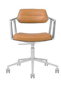 Vipp 453+ / Vipp453+ Swivel Chair Drehstuhl Vipp Kamelbraunes Leder / polierter Aluminiumrahmen mit Rollen