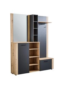 Mid.you Garderobe , Anthrazit, Eiche Artisan , Glas, Holzwerkstoff , 7-teilig , 3 F&auml;cher , 150x190x32 cm , Garderobe, Garderobensets & -serien, Garderoben-Sets