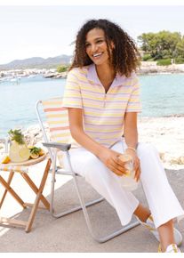 Witt Damen Poloshirt mit Reissverschluss, zitrone-camel-geringelt, Größe 48, 95% Baumwolle, 5% Elasthan