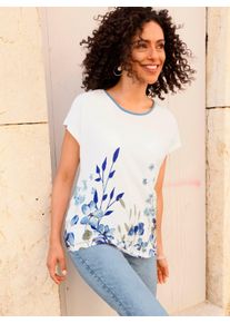 Witt Damen Shirt mit Blumen-Dessin, weiß-mittelblau, Größe 38, 50% Baumwolle, 50% Modal