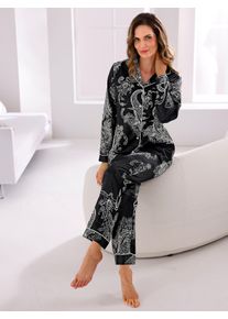 Witt Damen Pyjama, schwarz-champagner-bedruckt, Größe 40/42, 83% Polyester, 17% Baumwolle