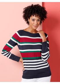 Witt Damen Langarm-Pullover mit U-Boot-Ausschnitt, marine-rot-gestreift, Größe 48, 100% Baumwolle