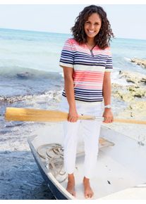 Witt Damen Ringelshirt mit Reissverschluss am Ausschnitt, flamingo-zitrone-geringelt, Größe 46, 50% Baumwolle, 50% Modal