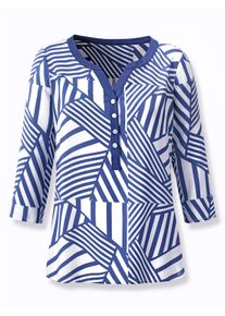 Witt Damen Schlupfbluse mit Falte hinten, royalblau-weiß-bedruckt, Größe 50, 100% Viskose