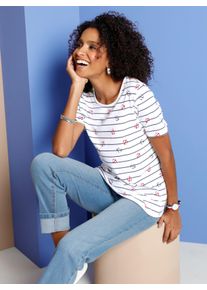 Witt Damen Kurzarmshirt im Marine-Look, weiß-bedruckt, Größe 56, 100% Baumwolle