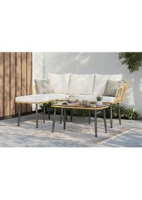 Ambia Garden Loungegarnitur , Naturfarben, Beige , Metall, Kunststoff, Glas, Textil , 3-teilig , F&uuml;llung: Polyester,Schaumstoff , 187x67x65 cm , Gartenm&ouml;bel, Loungem&ouml;bel, Gartenlounge-Sets