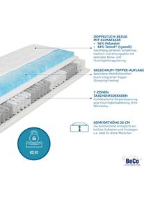 Taschenfederkernmatratze »Royal Komfort Gel, mit integriertem 5 cm hohem Gelschaumtopper« 26 cm hoch 480 Federn 1 Stk. tlg. , Beco , Bezug: 56%...