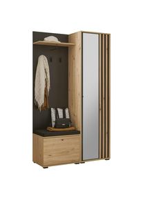 CARRYHOME Garderobe , Schwarz, Eiche Artisan , Glas, Holzwerkstoff , 5-teilig , 114x197x40 cm , Garderobe, Garderobensets & -serien, Garderoben-Sets