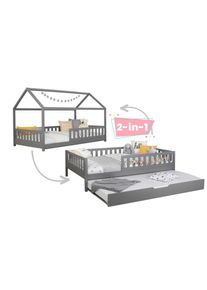 Mid.you Ausziehbett , Hellgrau , Holz , Kiefer,Kiefer , Schichtholz,massiv , 120x200 cm , Bettkasten, bodentiefer Einstieg , Baby- und Kinderm&ouml;bel, Kinder- & Jugendzimmer, Kinderbetten, Ausziehbetten