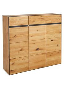 Linea Natura Schuhschrank , Anthrazit, Eichefarben , Holz, Metall , Wildeiche , teilmassiv,furniert, massiv,massiv , 8 F&auml;cher , 2 Schubladen , 132.5x122.8x38 cm , Typenauswahl, Beim&ouml;bel erh&auml;ltlich , Garderobe, Schuhaufbewahrung, Schuhschr&auml;nke