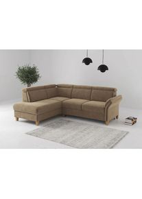 Home Affaire, Home affaire Ecksofa »Glendale, L-Form« inkl. Kopfteilverstellung, wahlweise mit Vorziehsitz und Bettkasten, hellbraun, 100% Polyester, 
