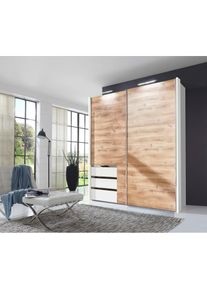 wimex, Schwebetürenschrank »Level by fresh to go«, weiß, plankeneichefarben, B/H/T: 250 cm x 216 cm x 65 cm